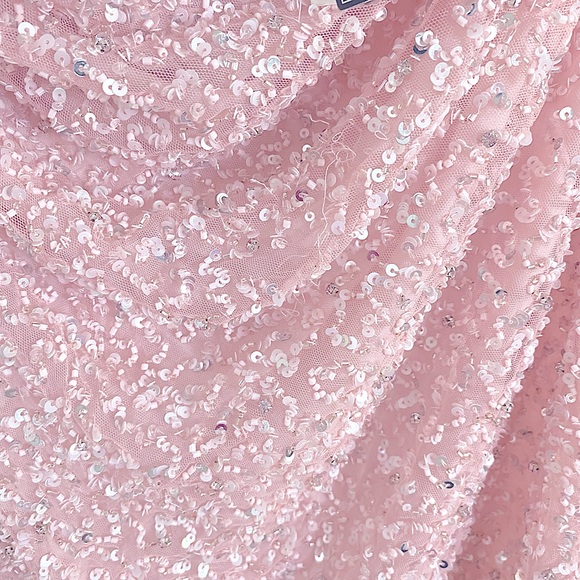 Retrofete Mich Mini Dress Cowl Neckline Sequins Spaghetti Straps Pink Size Large - Picture 9 of 12